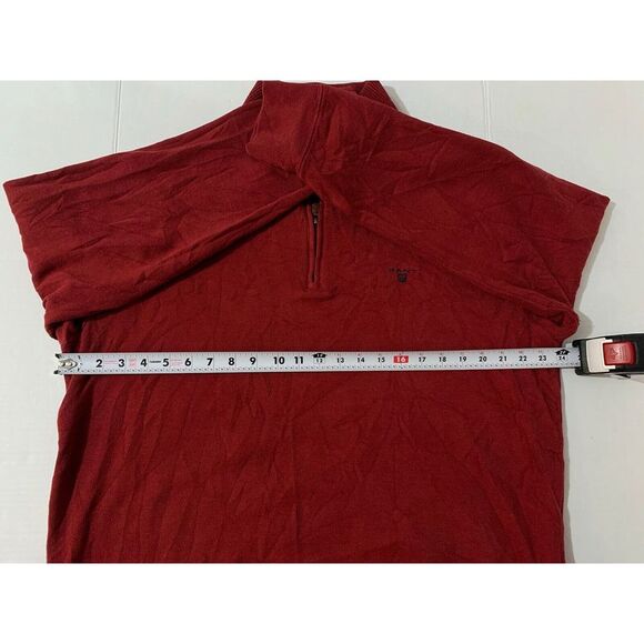 GANT 1/4 Zip Pullover Sweater Bright Red Cotton Size XL Leather Zip Mock Neck - Picture 6 of 11